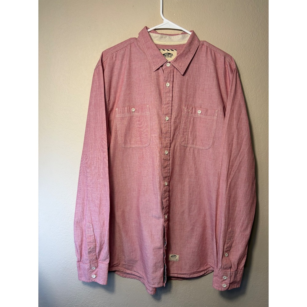 Vans‎ Off The Wall Mens XL Red Chambray Long Sleeve Button Down Shirt Cotton